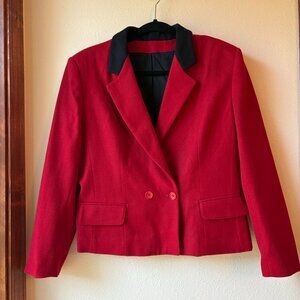 Vintage 100% Wool Double Breasted Red Blazer Black Lapels Business Formal Sz 14
